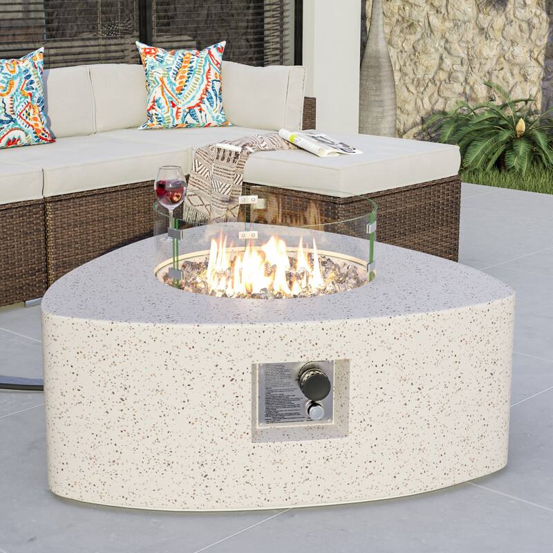COSIEST Outdoor Triangular Propane Fire Pit Table - with WindGuard&Transparent Gray Fire Glass