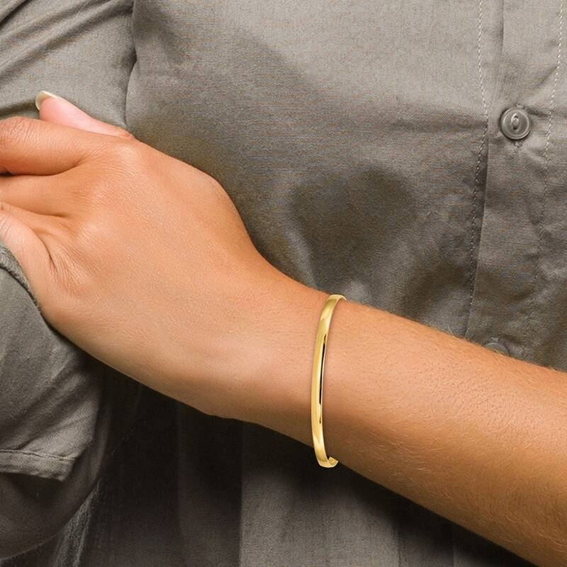 Curata 14k Yellow Gold 4mm Solid Polished Half Round Slip On Stackable Bangle Bracelet