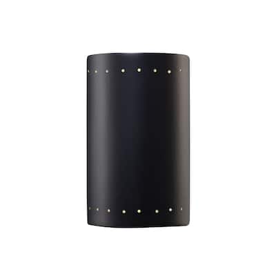 Justice Design Group Ambiance Small Cylinder w/ Perfs Carbon Matte Black Closed Top Wall Sconce