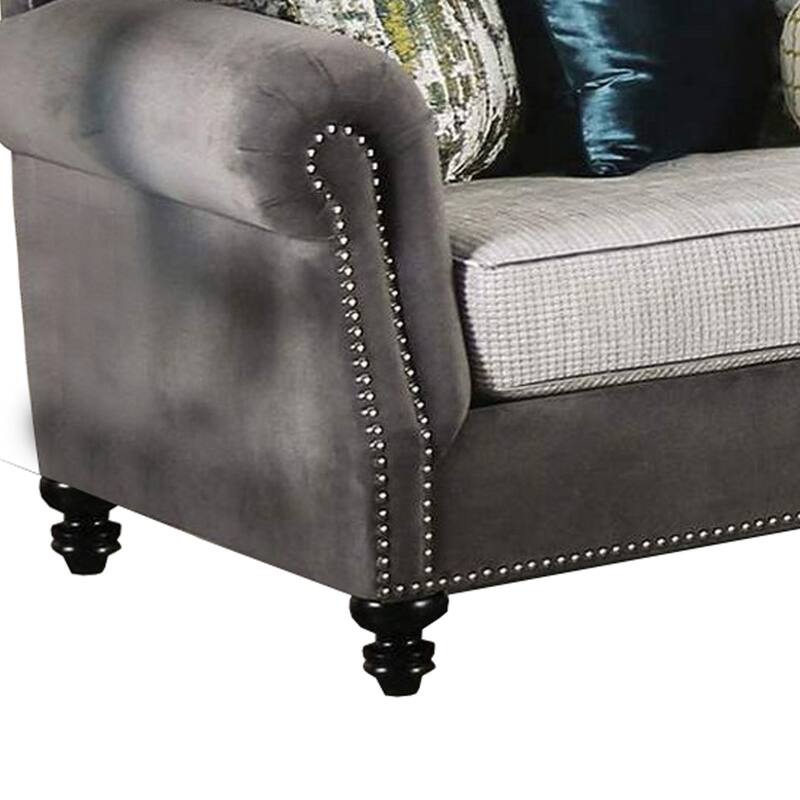 Sofa with Rolled Arms and 7 Accent Pillows, Gray