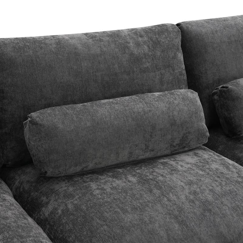 86.5" Chenille Modular Sectional Sofa with Storage Pockets, 5-Seater U-Shaped Couch Set amd 2 Movable Ottomans