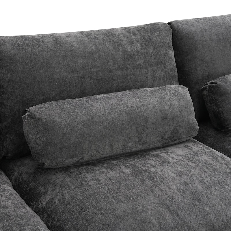 U-Shaped Sectional Sofa with Removable Ottomans, Convertible Sleeper Bed with Storage Pockets, Chenille Upholstered Cloud Couch