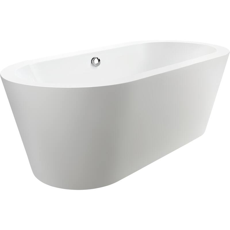 Vanity Art 59.1" Freestanding Acrylic Bathtub Modern Stand Alone Soaking Tub with Polished Chrome Round Overflow & Pop-up Drain
