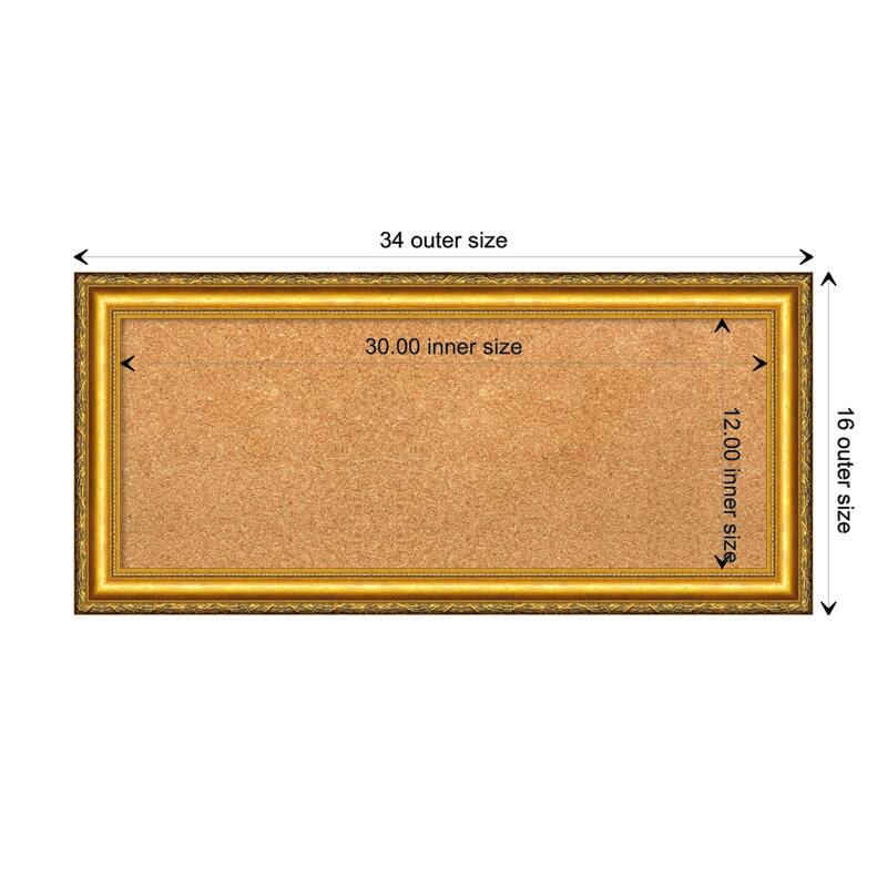 Colonial Embossed Gold Wood Framed Natural Corkboard Bulletin Board - Board Size 30x12