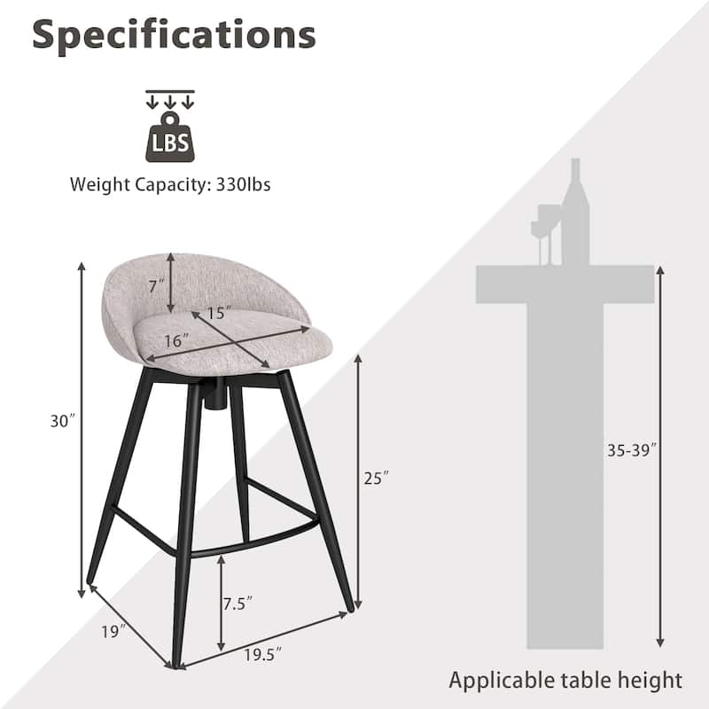 Gymax 25'' Upholstered Bar Stools Set of 2 w/ Footrest Backrest &