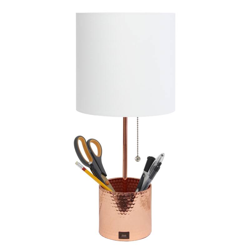 18.5 in. Rose Gold Finish Table Lamp with White Shade, Sturdy Table Lamp for Living Rooms and Bedrooms