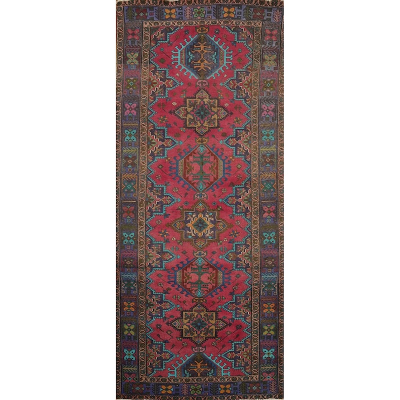 Hand Knotted Oriental 100% Wool Carpet Traditional Geometric Pink Tabriz Area Rug - 12' 4'' X 4' 6''