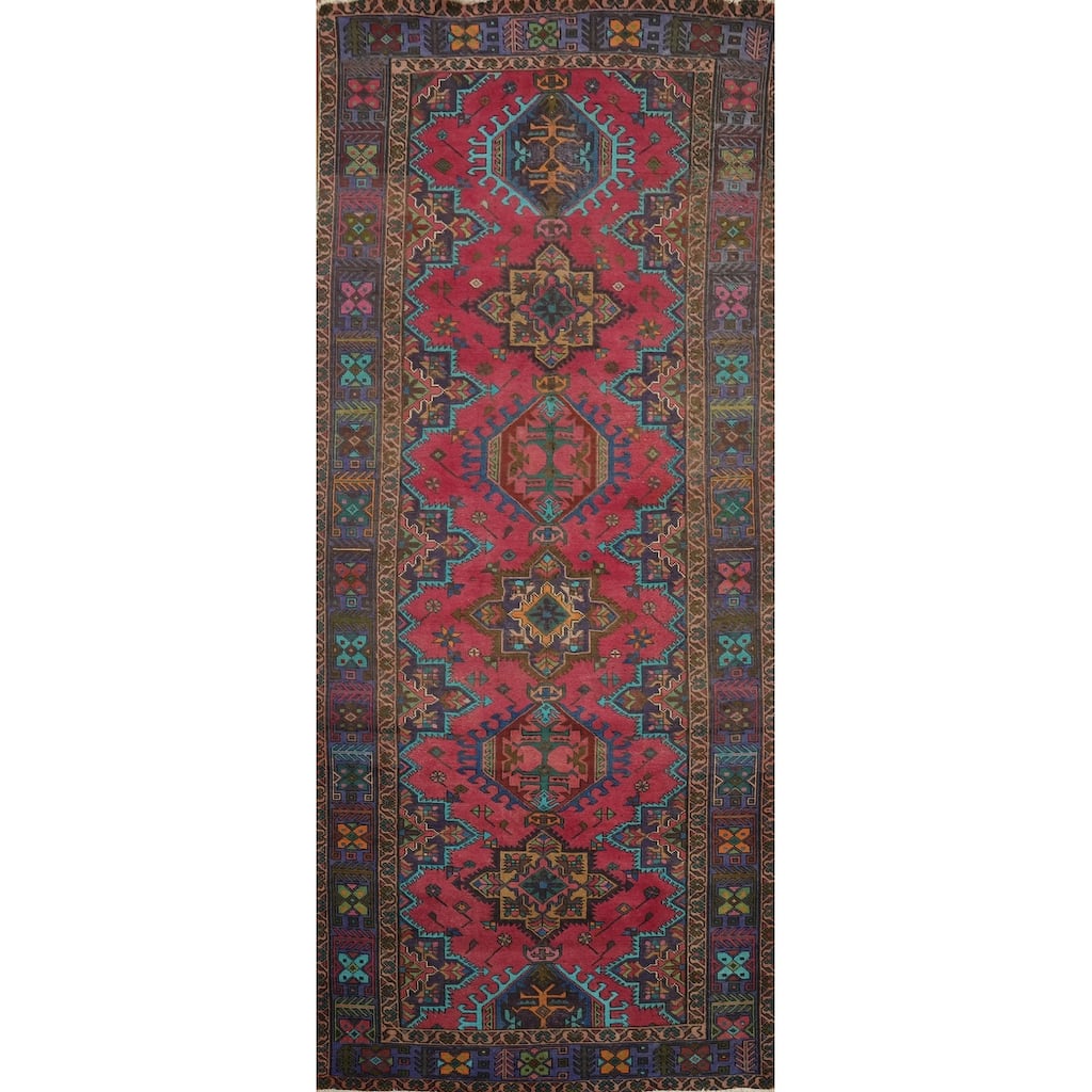 Hand Knotted Oriental 100% Wool Carpet Traditional Geometric Pink Tabriz Area Rug - 12' 4'' X 4' 6''