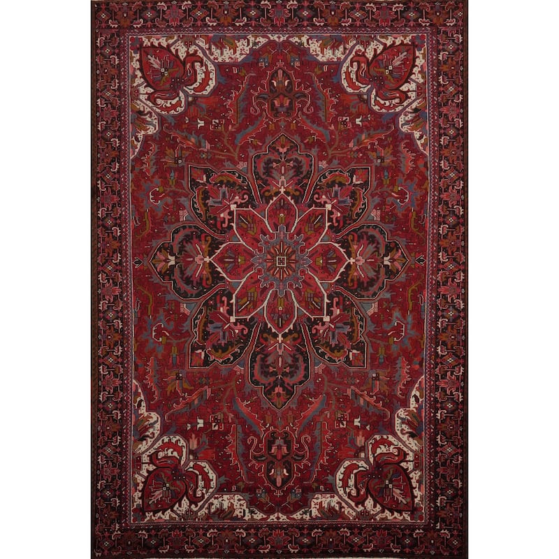 Hand Knotted Oriental 100% Wool Carpet Traditional Floral Red Heriz Area Rug - 13' 6'' X 10' 2''