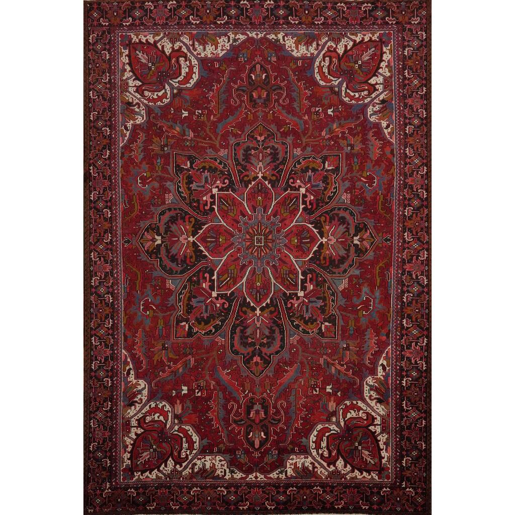 Hand Knotted Oriental 100% Wool Carpet Traditional Floral Red Heriz Area Rug - 13' 6'' X 10' 2''