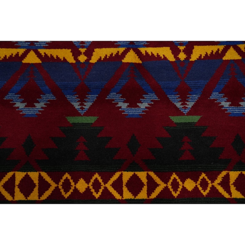 Hand-knotted Tribal Wool Red Geometric Oriental Area Rug - 9' 1'' X 6' 0''