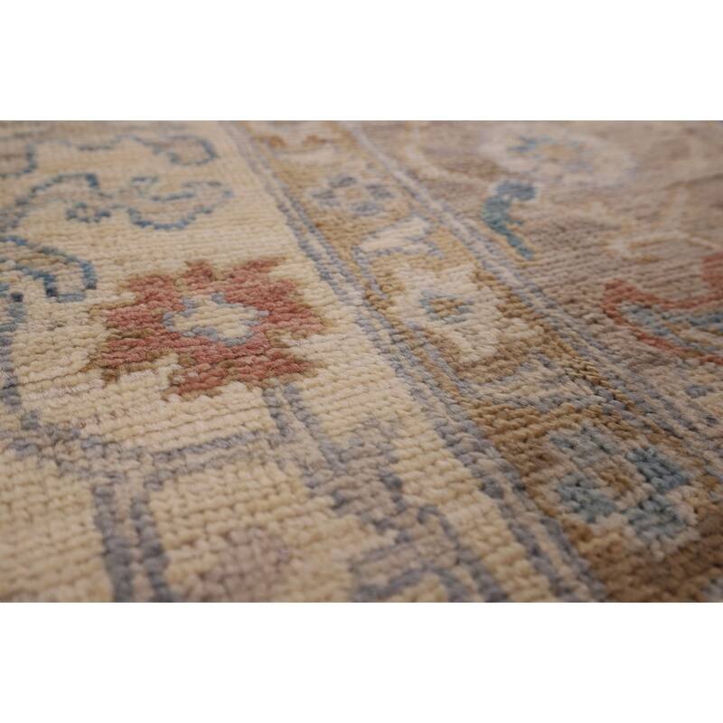 Beige Floral Oushak Vegetable Dye Area Rug Hand-Knotted Wool Carpet - 8'2" x 10'0"