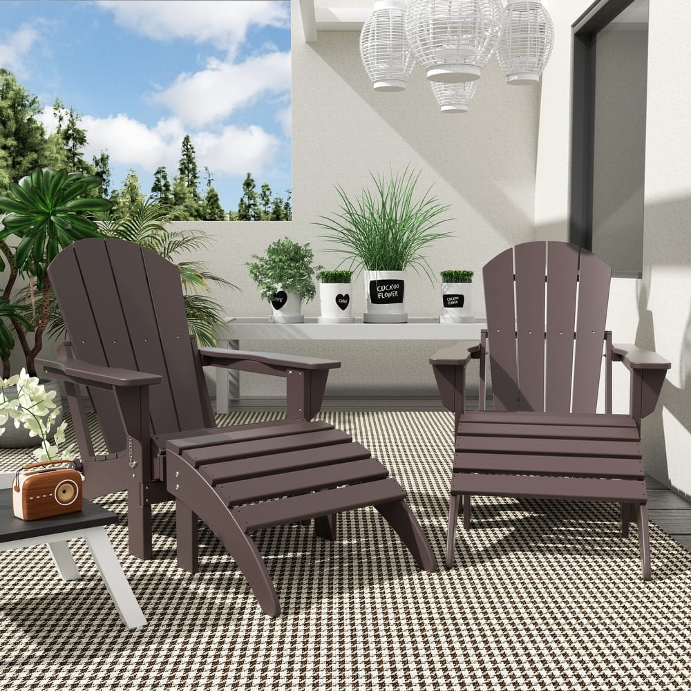 Laguna Hdpe All Weather Outdoor Patio Foldable Adirondack Chairs With Ottomans (5-Piece Set)