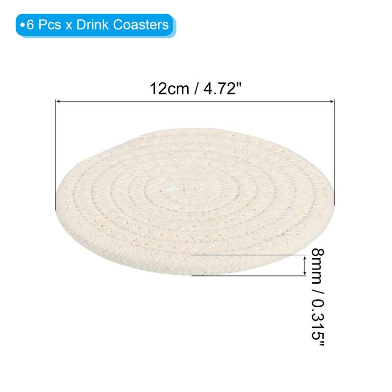 Absorbent Drink Coasters, 6Pcs 4.7" Handmade Woven Coaster Cotton - Beige