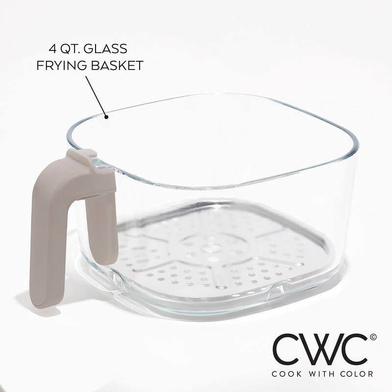 COOK WITH COLOR 1200W Air Fryer: Glass Basket, Dishwasher Safe, 60min Timer, 6 Presets, Temp Control 175F-400F, 4 - 5.5 QT