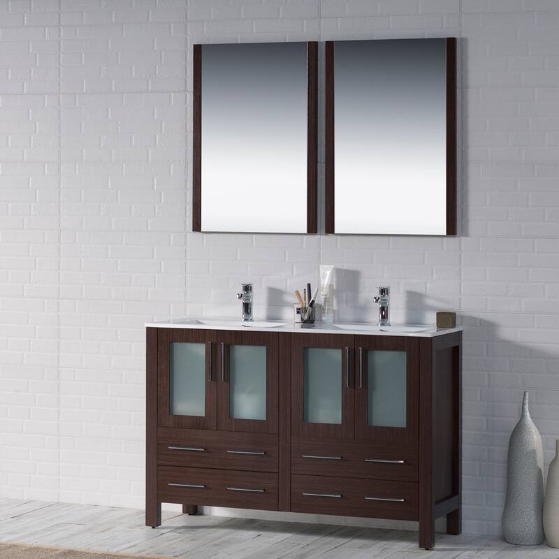 Blossom Solid Wood Double Bathroom Vanity w/ Ceramic Sink & Base