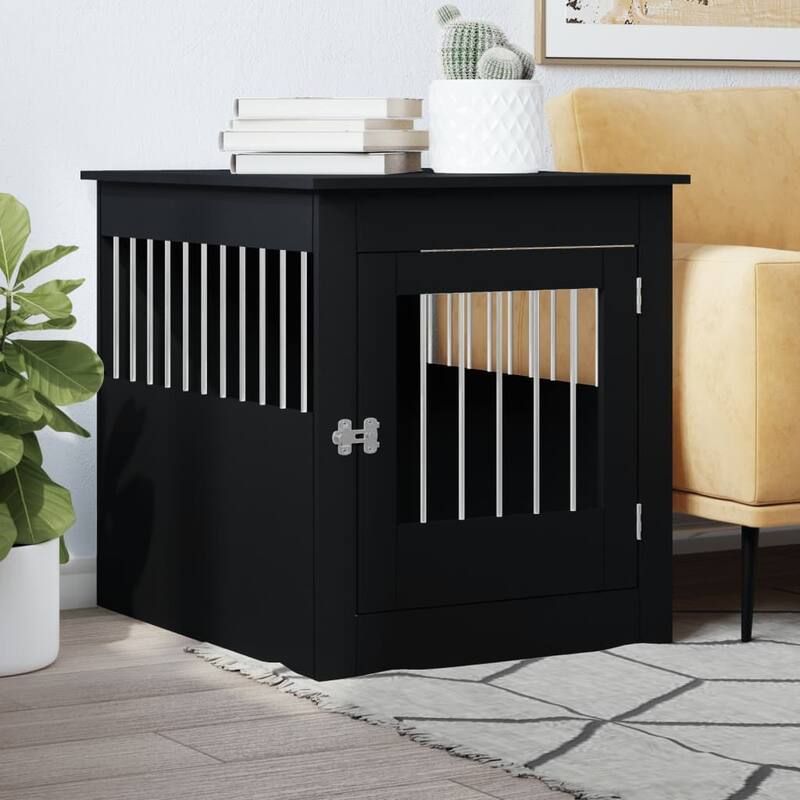 vidaXL Dog Crate with Door Doghouse Puppy Kennel Peg Cage Engineered Wood - 25.4" x 31.5" x 28" - Black