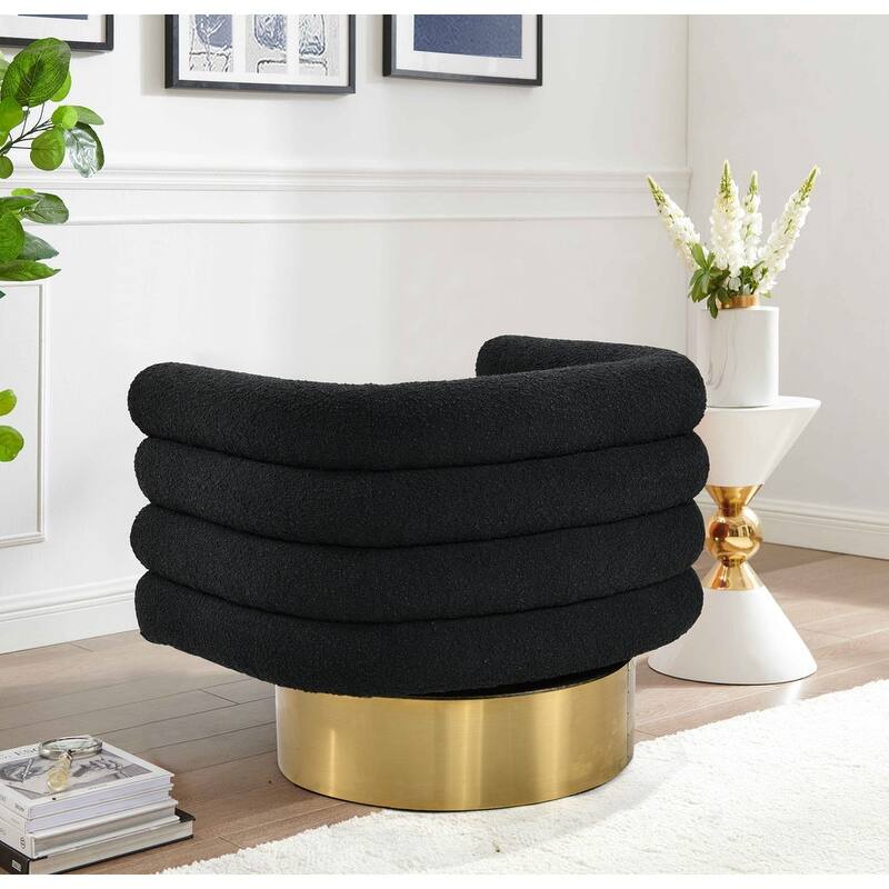 Best Master Furniture Manon Boucle Upholstered Swivel Accent Chair with Black Trim