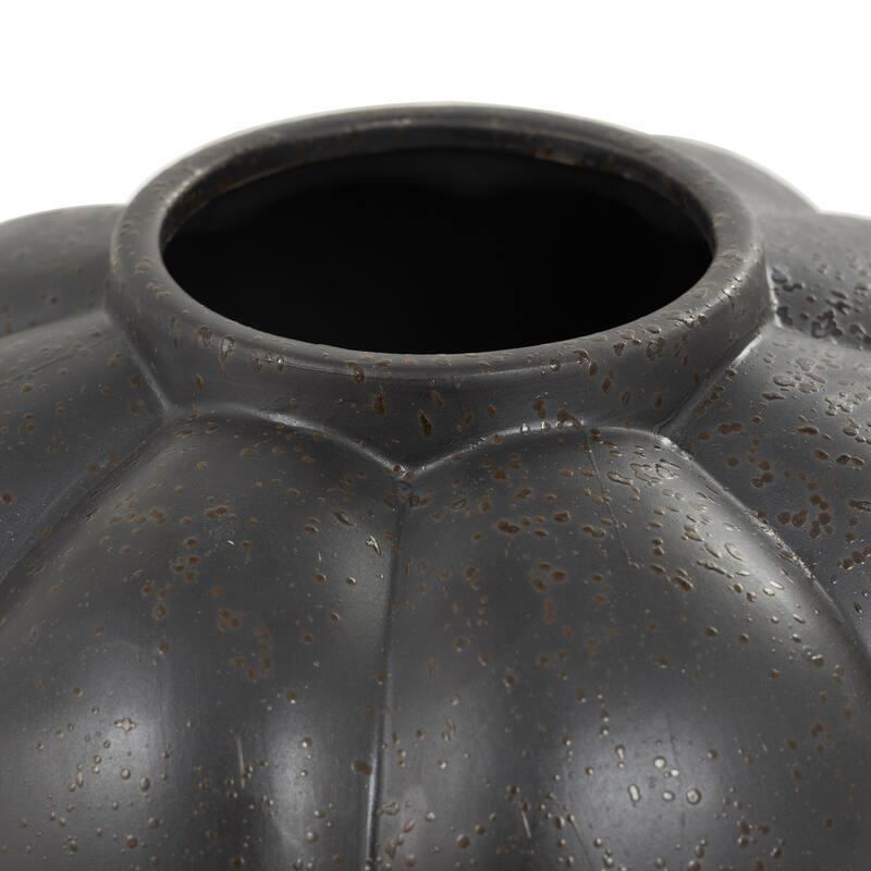 Ceramic Wide Bubble Inspired Decorative Vase with Distressed Speckled Texturing - Black - Roche River Decor