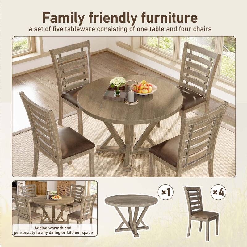 Modern Farmhouse Round Dining Table 45.7inch,only 1PC table