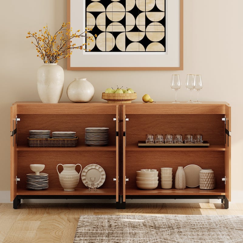 WAMPAT Storage Cabinet, Modern Sideboard with Adjustable Shelf and Metal Base