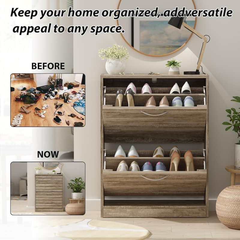 Shoe Storage Cabinet Two Drawer Space Saving Grey/Oak/White Dresser