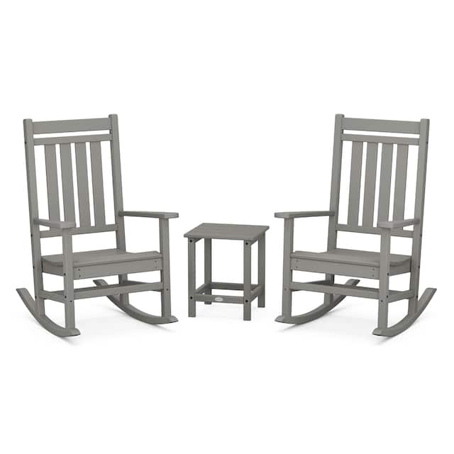 POLYWOOD Estate 3-Piece Rocking Chair Set with Long Island 18" Side Table - Slate Grey