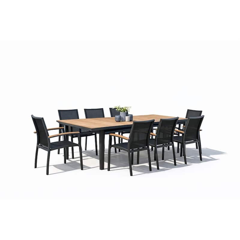 Luna Dark Grey 9-Piece Aluminum Outdoor Dining Set with Sling Set in Black - N/A