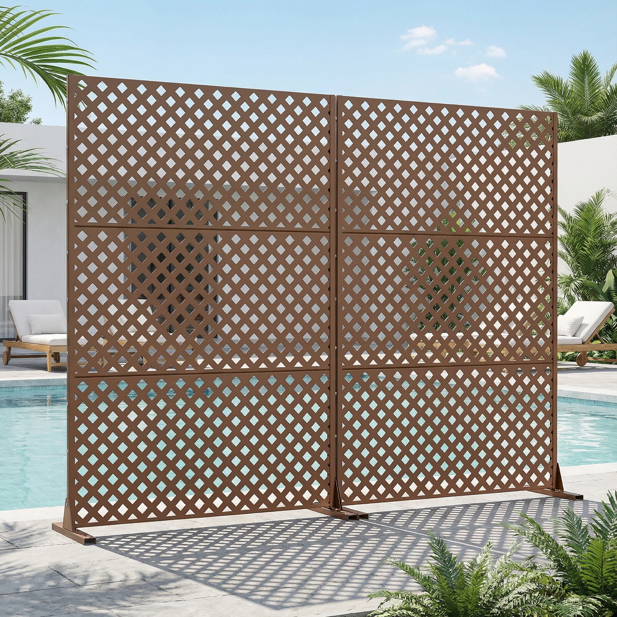 Outdoor Rectangle Privacy Screens Metal Screen Fence Panel Set of 2