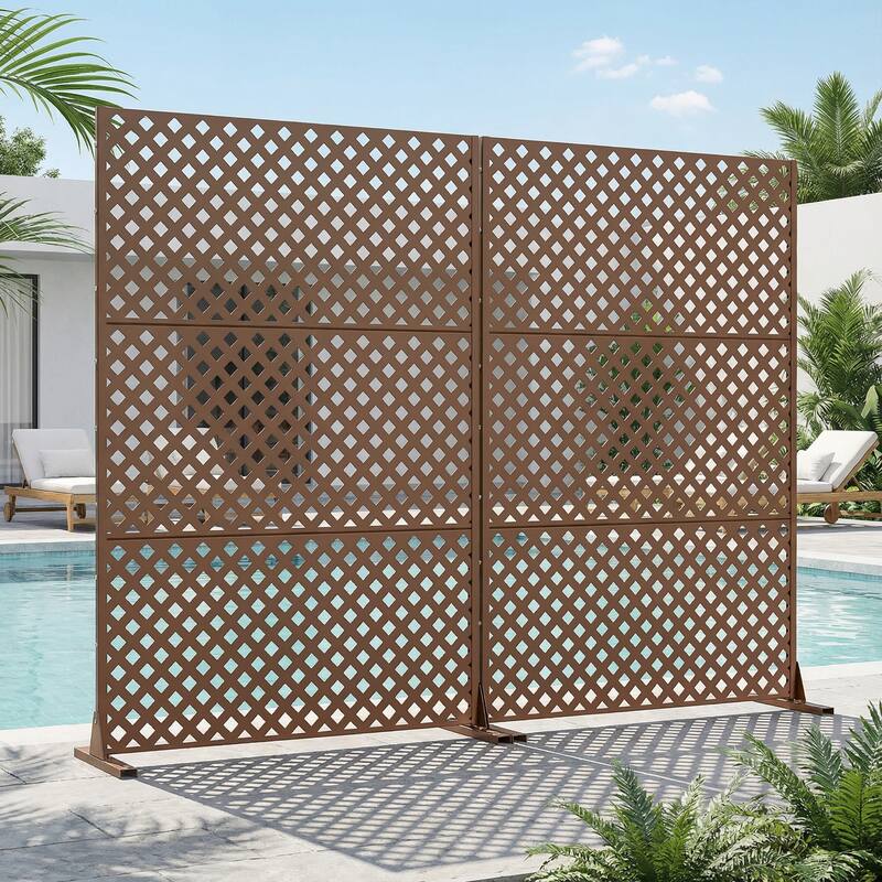 Outdoor Rectangle Privacy Screens Metal Screen Fence Panel Set of 2 - Brown - 72"x47"