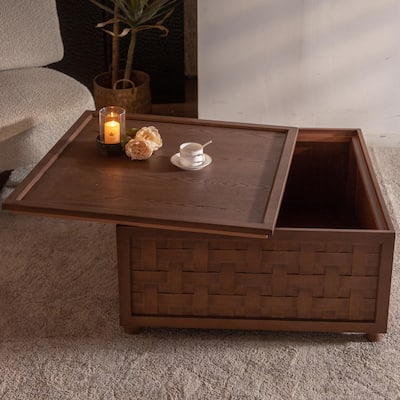 Farmhouse Coffee Table with Storage - Large Square, Wood Grain Finish