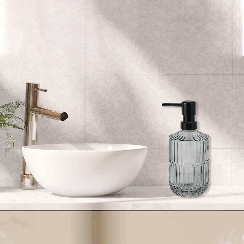 Simple Vertical Lines Soap Pump Dispenser for Bathroom 450ml 1 Pcs - Gray Black