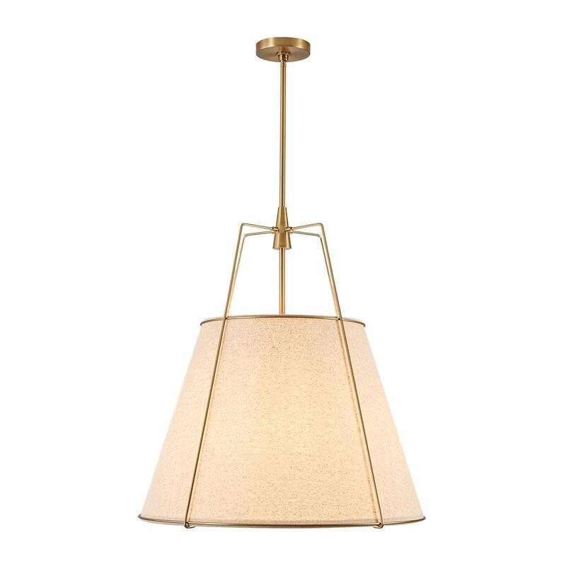 Mid Century 4-Light Conical Ivory Linen Lantern Pendant Ambient Light