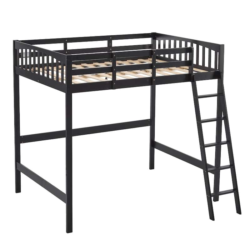 Solid Wood Loft Bed with USB Charging Station/LED with Flat Rungs,No Box Spring Needed