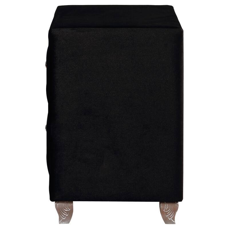 Glam Upholstered Nightstand - Black Finish with Button Tufted Frame