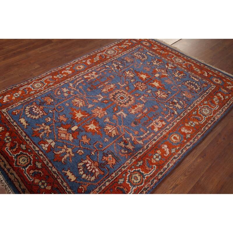 Blue Oushak Indian Area Rug Hand-Knotted Wool Carpet - 3'11"x 5'9"
