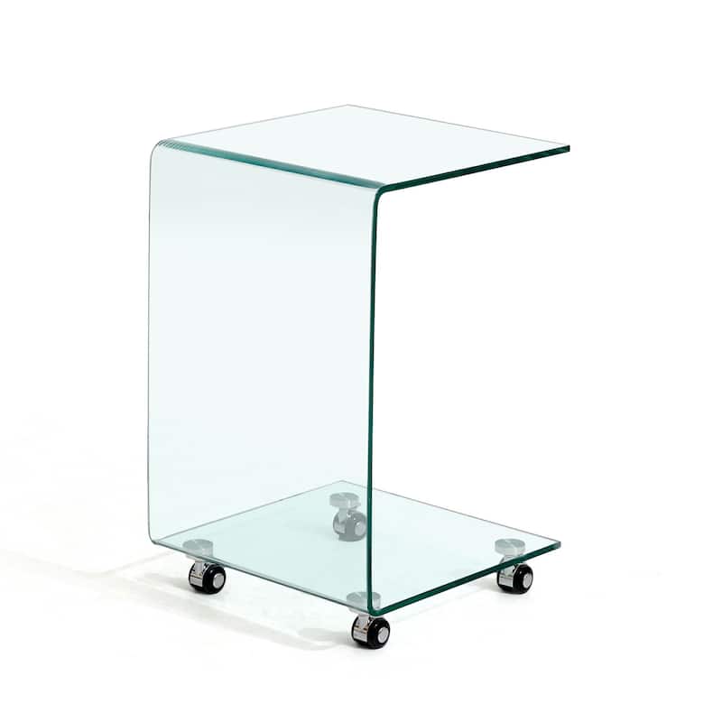HomeRoots 24" Clear Glass Square End Table With Shelf - 15.70 in. x 24.40 in. x 15.70 in.