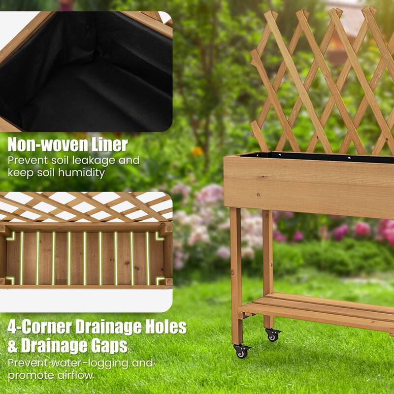 Raised Garden Bed with Trellis Wood Elevated Planter Bed with Legs