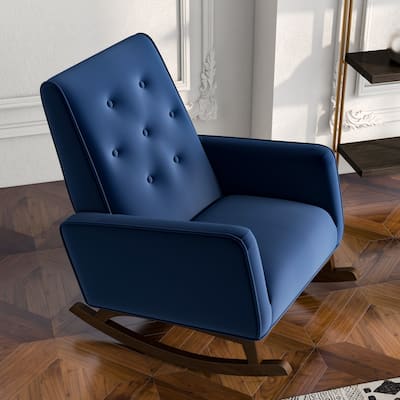 Upholstered Rocking Chair with Button Tufted, Glider Rocking Chair with Wooden Base, Lounge Armchair with High Back