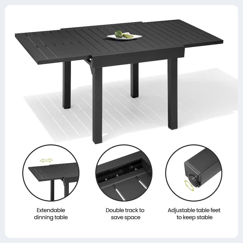 Outdoor Expandable Aluminum Dining Table with Leaf Extension - See Picture