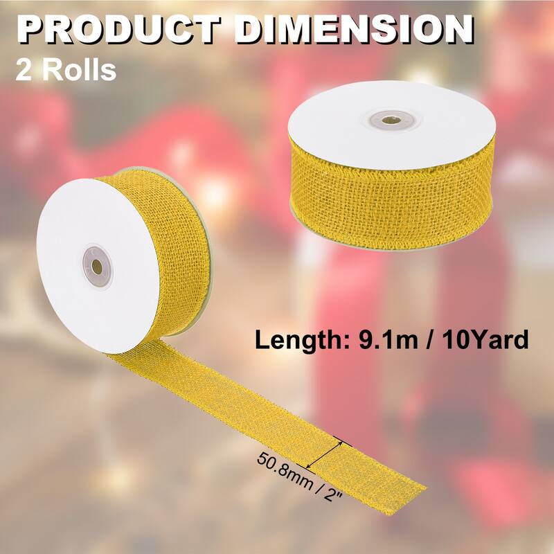 Burlap Fabric Ribbon 2pcs Jute Crafts Roll Wrapping - Yellow - 2 Inch x 10 Yards