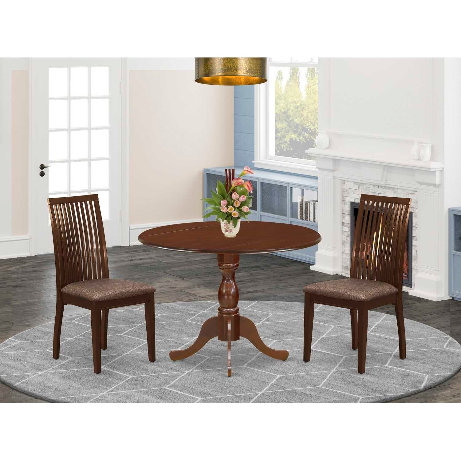 3-Piece Mahogany Finish Solid Wood Top - Dining Room Set - Seats 4