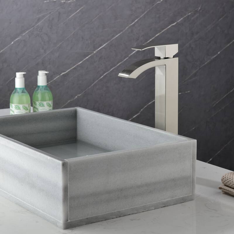Single Hole Bathroom Vessel Faucet 1 Handle Bathroom Vessel Sink Faucet Waterfall Modern Basin Vanity High Tall Taps No Drain