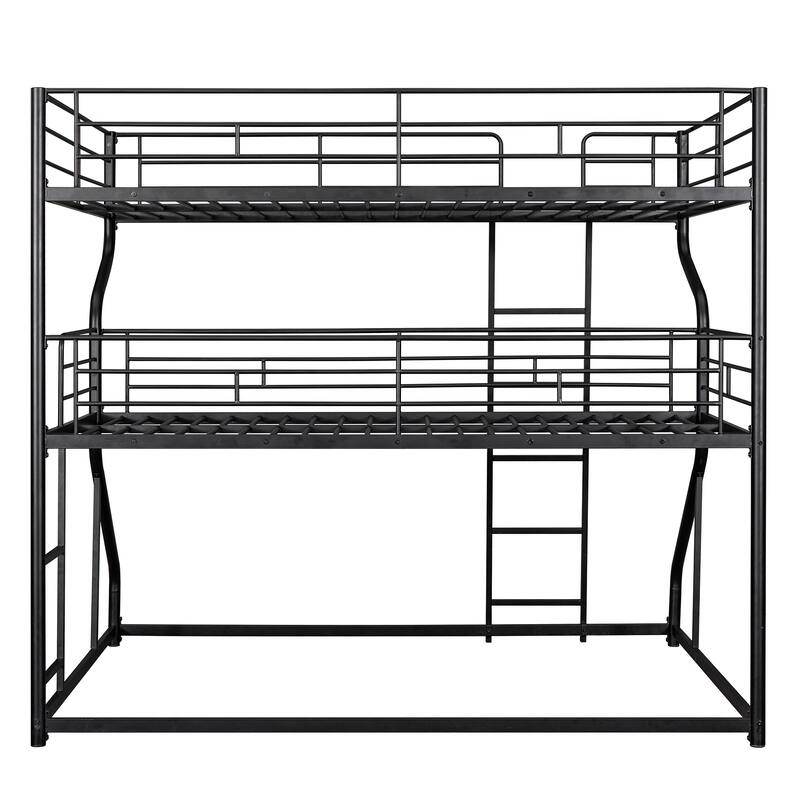 Triple Bunk Bed with Full XL, Twin XL, and Queen, Metal Frame, Safety Guardrails, Industrial Style for Shared Rooms