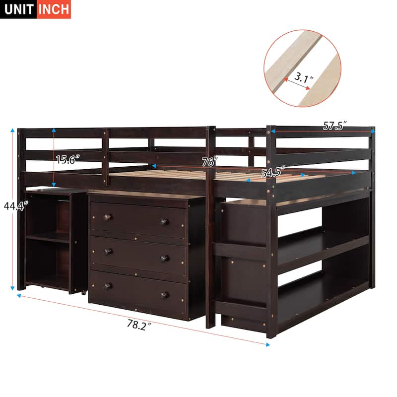 Espresso Multiple Functions Bed Low Study Full Loft Bed with