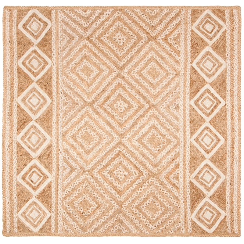 SAFAVIEH Handmade Natural Fiber Shuri Diamond Geo Jute Rug - 6' Square - Natural/Ivory