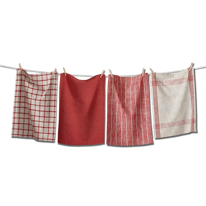 Canyon Woven Dishtowel Set of 4 Red Multi Cotton Kitchen Towels Machine Wash 26x18 Everyday Use
