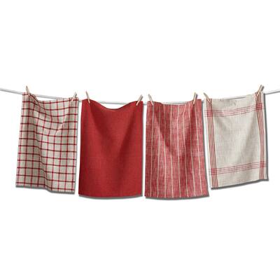 Canyon Woven Dishtowel Set of 4 Red Multi Cotton Kitchen Towels Machine Wash 26x18 Everyday Use