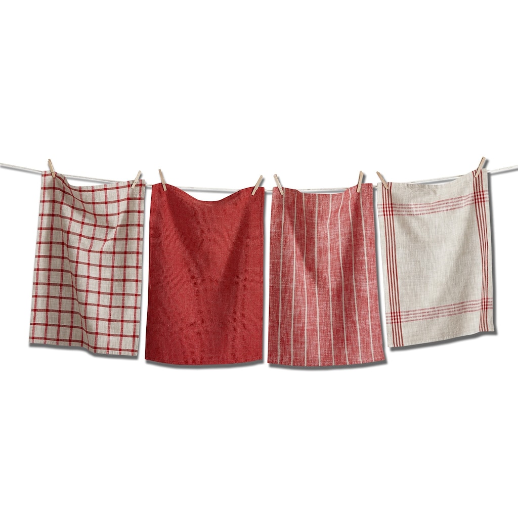 Canyon Woven Dishtowel Set of 4 Red Multi Cotton Kitchen Towels Machine Wash 26x18 Everyday Use