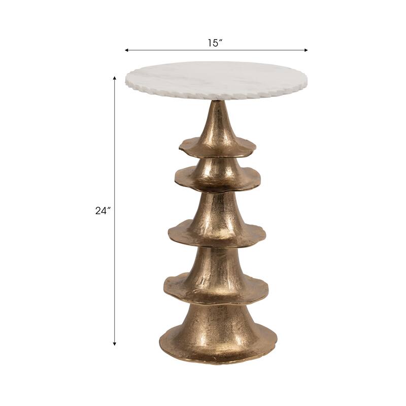 Sagebrook Home's Elegant 24-inch Jagged Edge Accent Table, White Marble Top, Aluminum Base - 15" x 15" x 24"